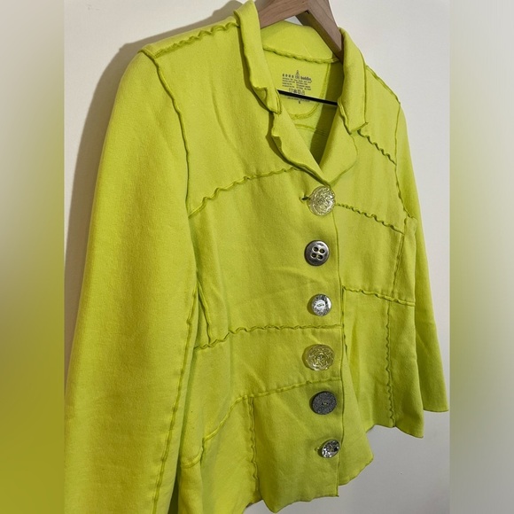Neon Buddha Yellow Green Mix Buttons Cotton Sweater Jacket Size Medium - Picture 3 of 8
